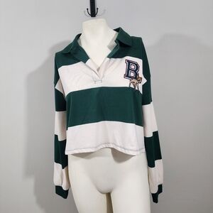 Disney‎ Bambi Striped Rugby Shirt Crop Pullover Preppy Academia Large varsity